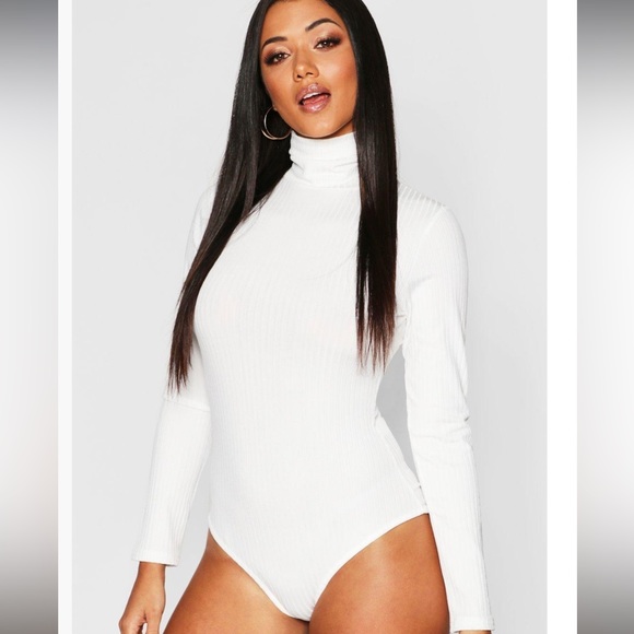 Brand new Boohoo Rib High turtle neck Long Sleeve White Bodysuit in medium - Picture 1 of 8